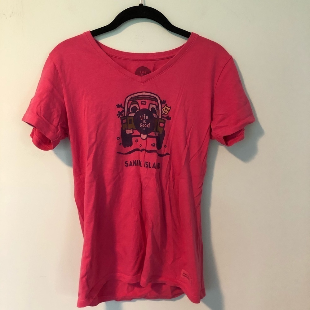 Life is Good Pink Sanibel Island Classic Fit Short Sleeve Crusher Tee Size Small